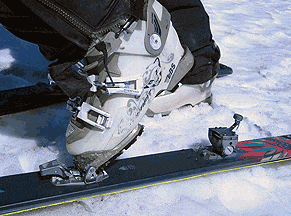 closeup gif of ski boot setting in its place in the ski