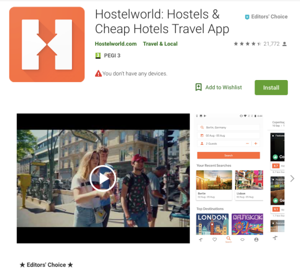 hostelworld app screenshot