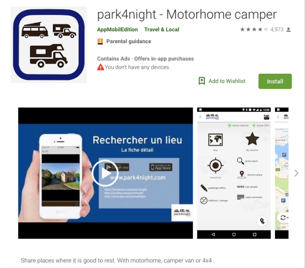 park4night app screenshot 