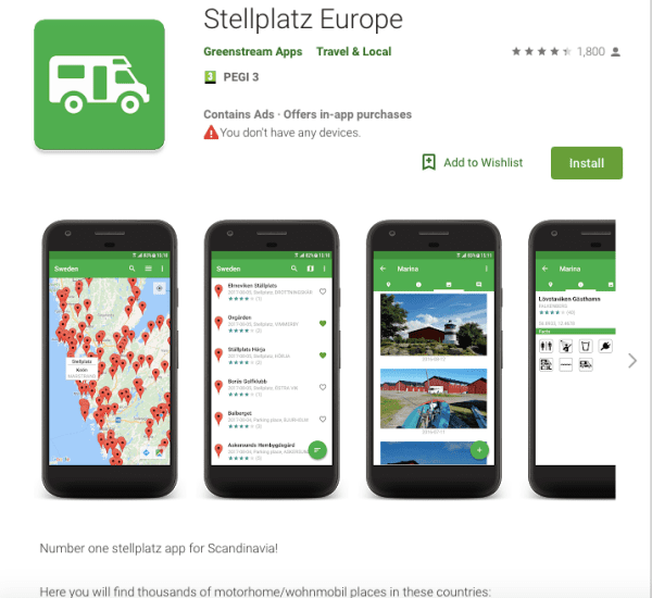 stellplatz europe app screenshot