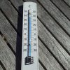 thermometer on gray wood flooring